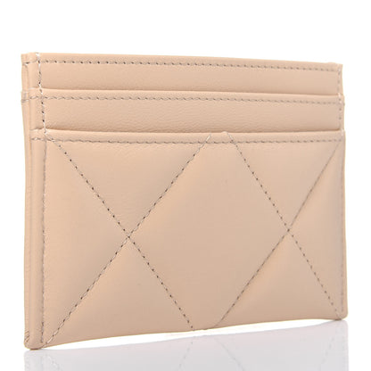 Chanel Shiny Goatskin Quilted Chanel 19 Card Holder Beige 2 of 12