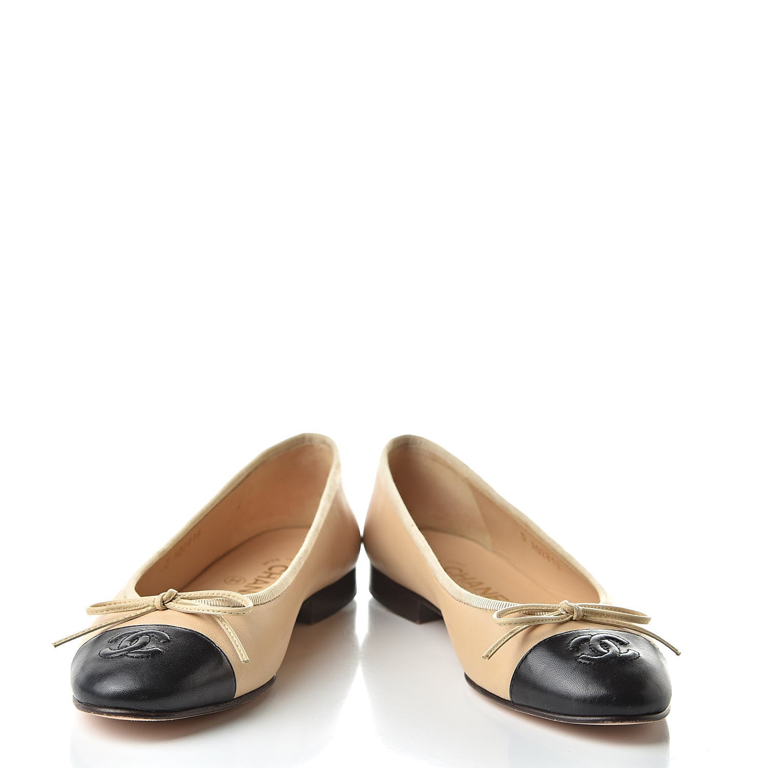 Chanel Lambskin Cap Toe CC Ballerina Flats 36 Beige Black 5 of 18