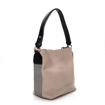 Chanel Calfskin Stitched Large Stripe Hobo Beige Black 3 of 13