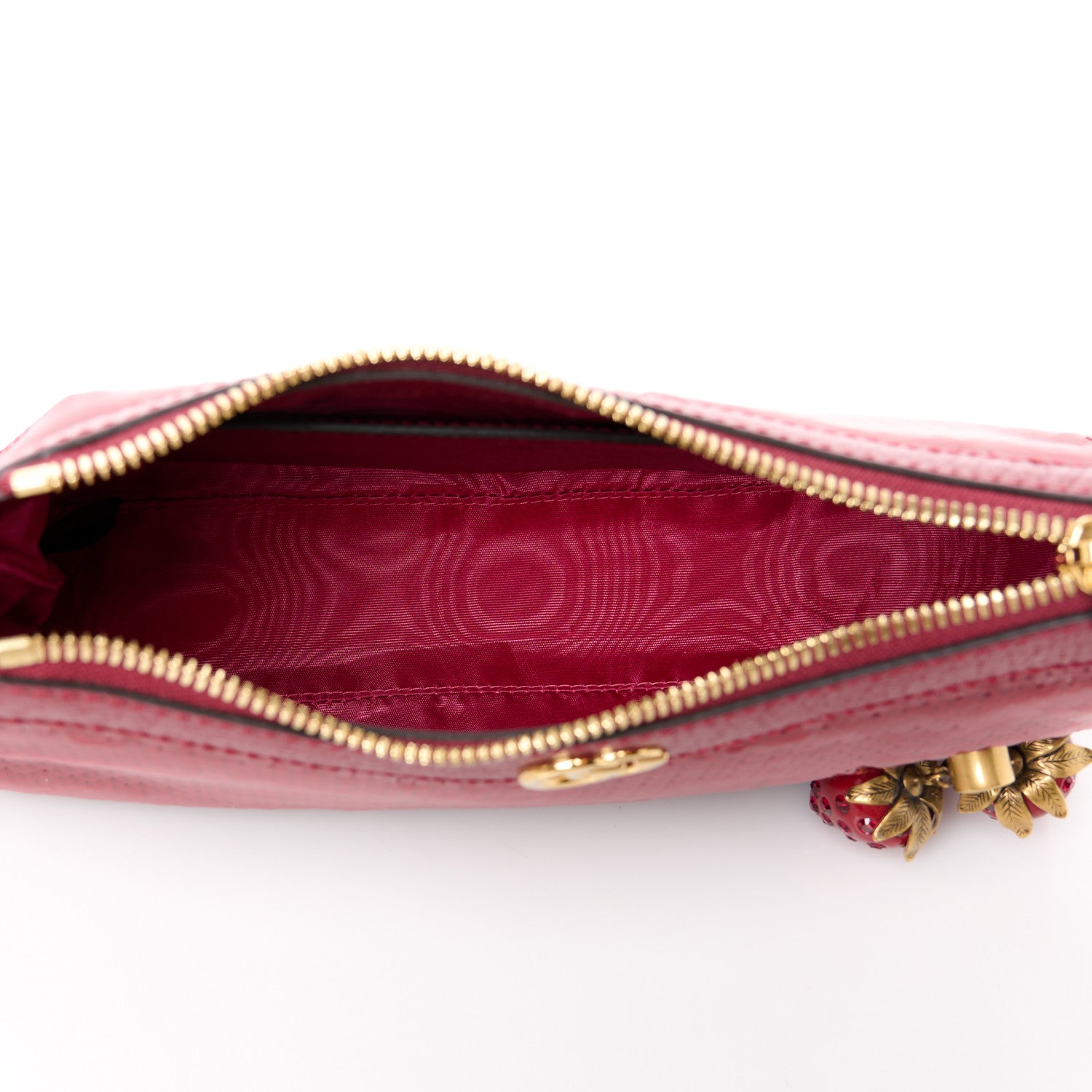 Gucci Sequin Textured Dollar Calfskin Strawberry Small Ophidia GG Handbag Red 5 of 10
