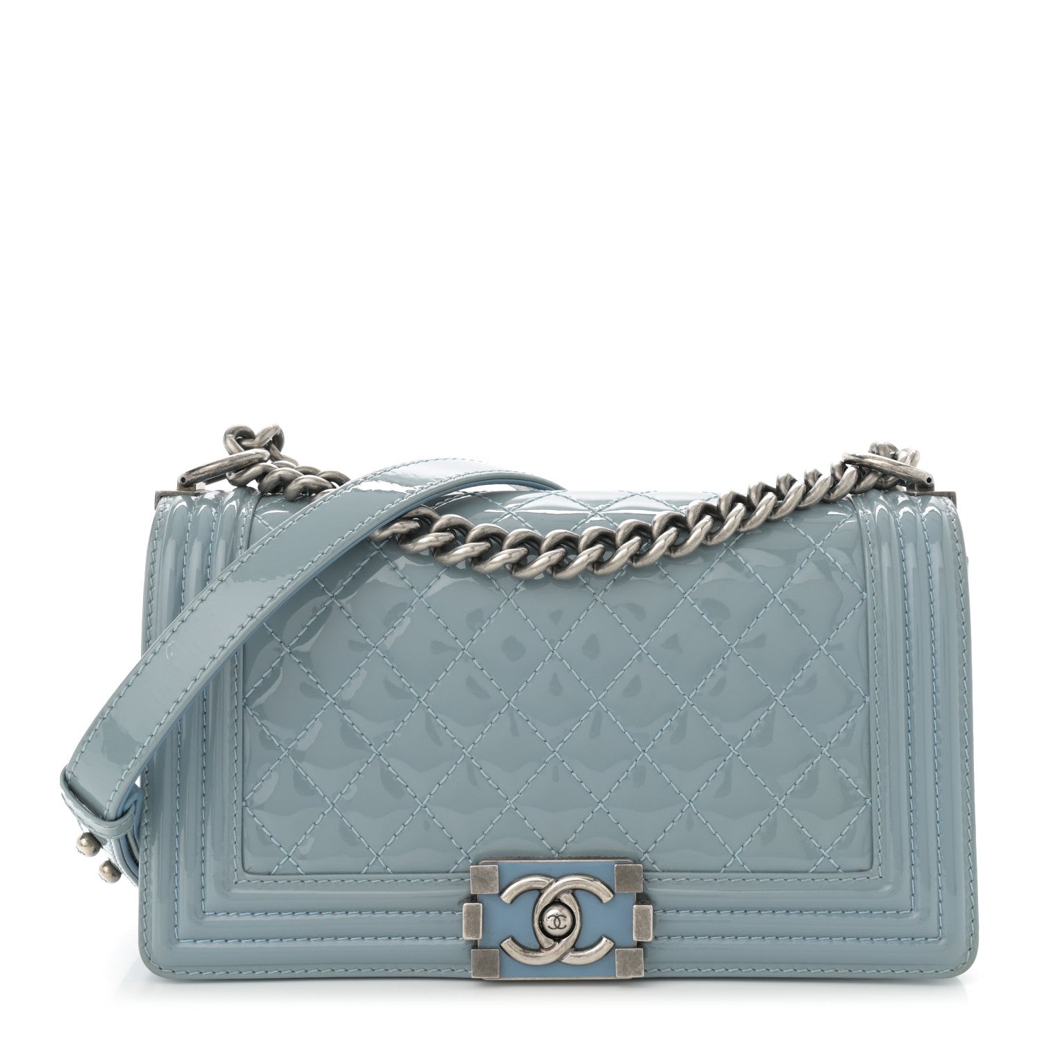 Chanel Patent Calfskin Medium Plexiglass Boy Flap Light Blue 1 of 16