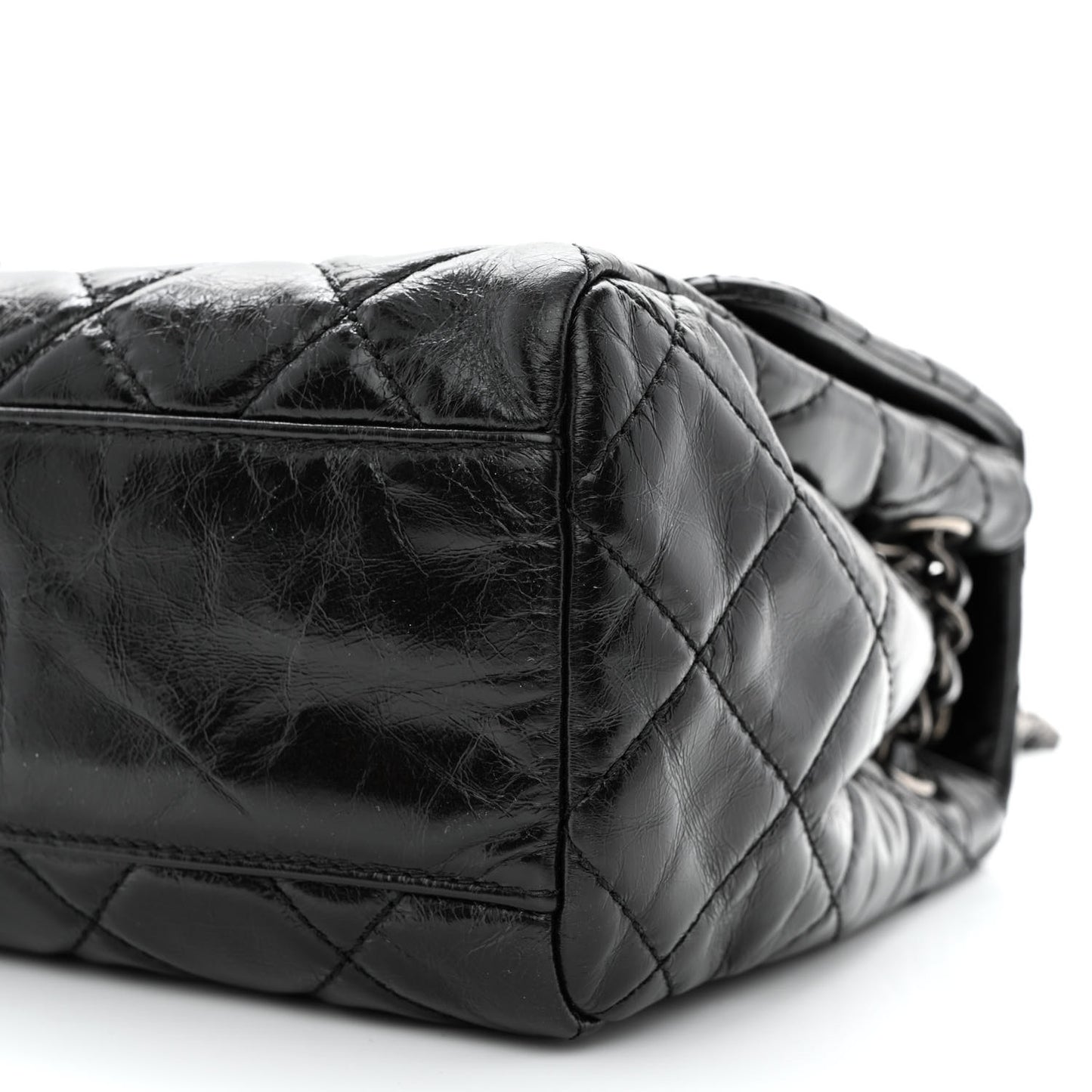 Glazed Calfskin Quilted Large Coco Soft Flap Black