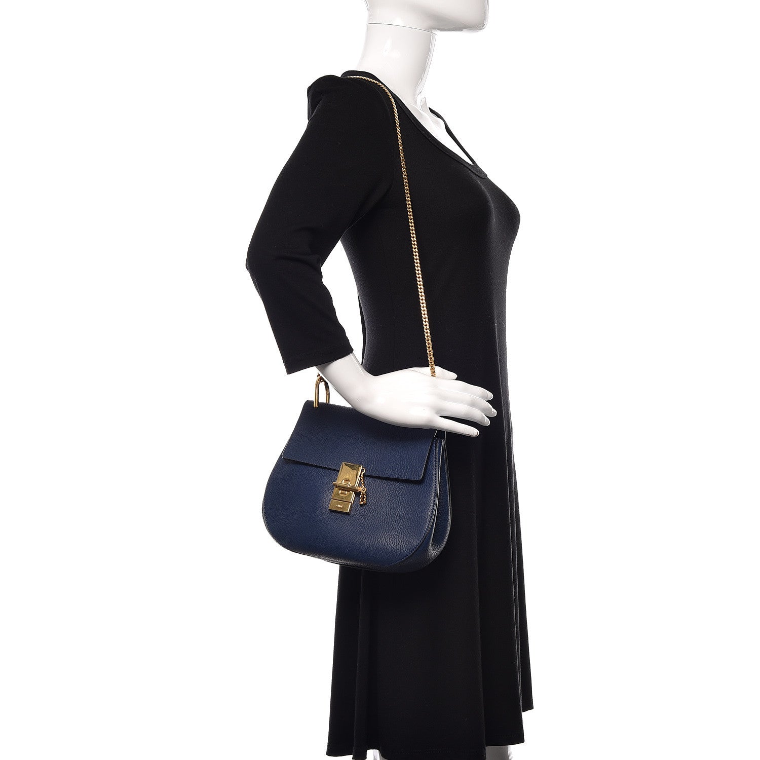 Chloe Grained Lambskin Drew Shoulder Bag Royal Navy 2 of 13