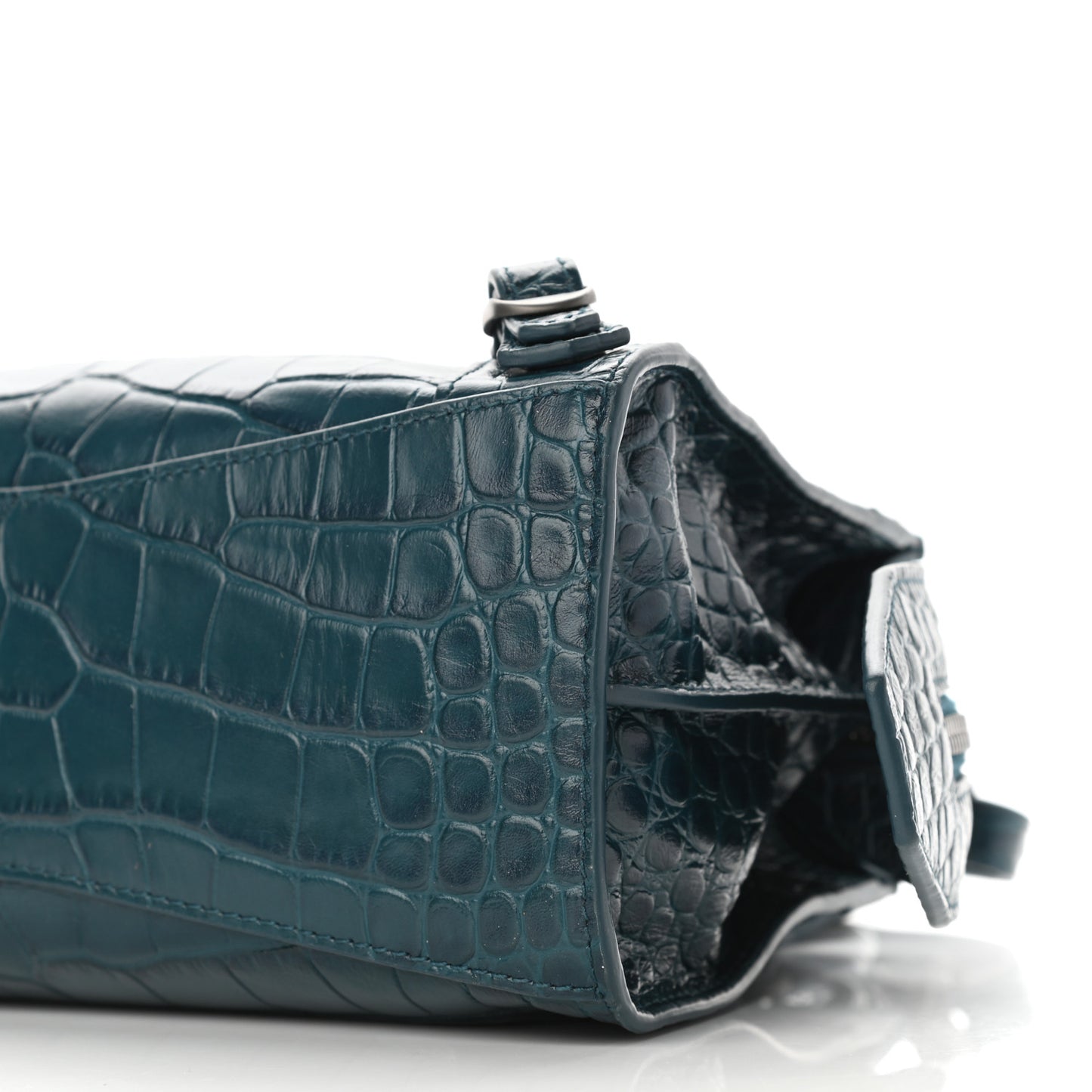 Calfskin Crocodile Embossed Neo Classic Silver Hardware Mini City Dark Petrol Blue