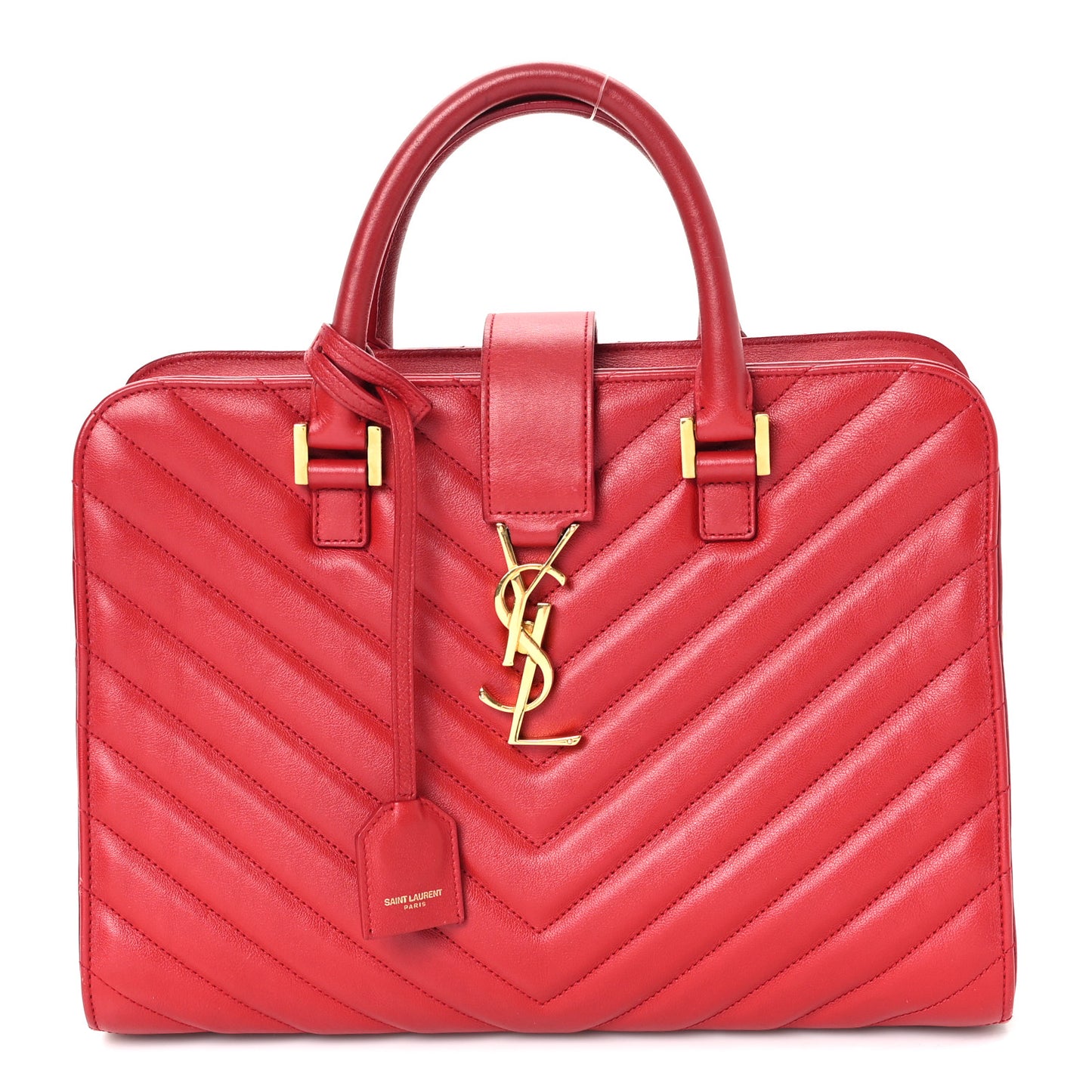 Calfskin Matelasse Chevron Small Monogram Cabas Lipstick Red