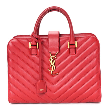 Saint Laurent Calfskin Matelasse Chevron Small Monogram Cabas Lipstick Red 1 of 11