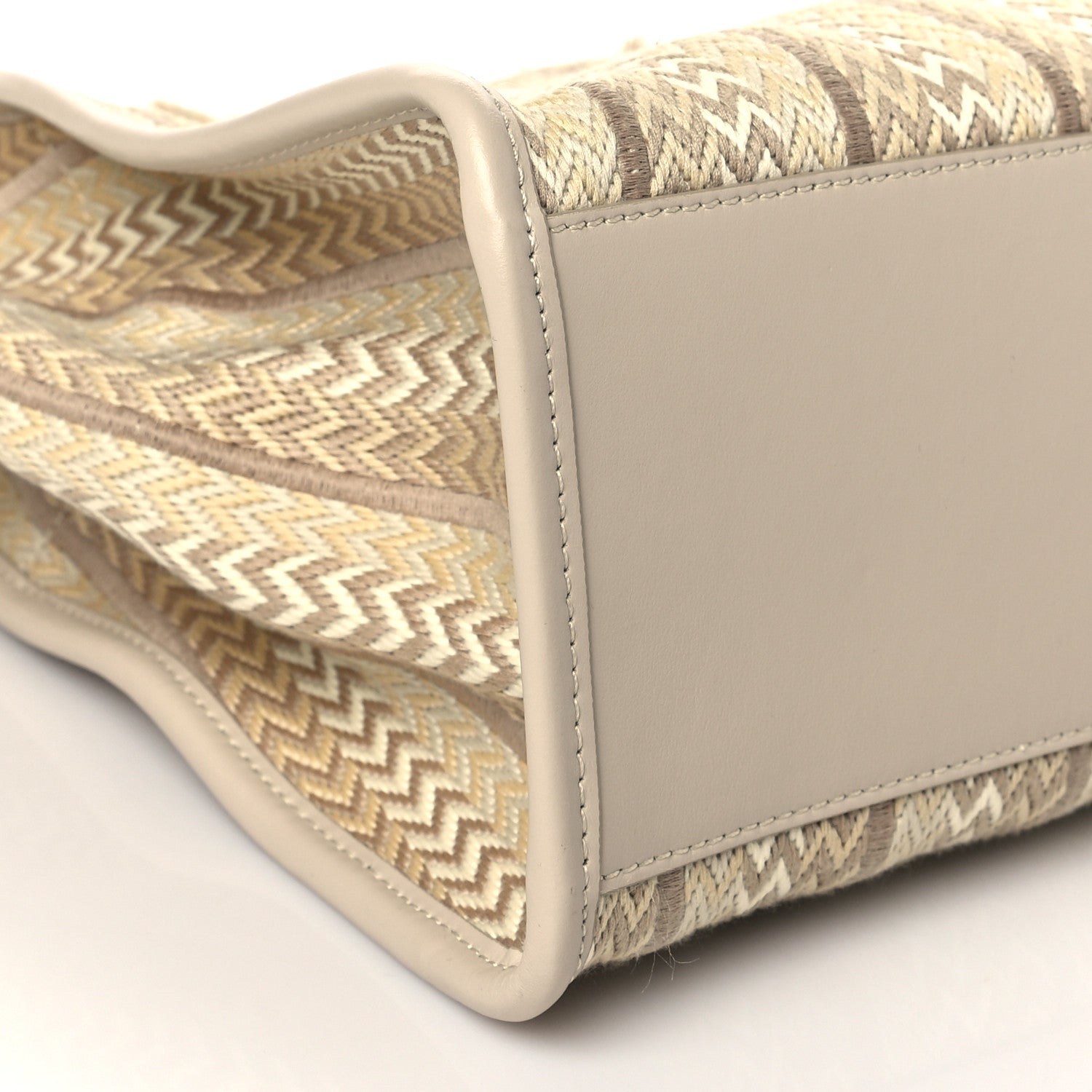 Lanvin Calfskin Canvas Woven Chevron In & Out Tote PM Beige 9 of 10