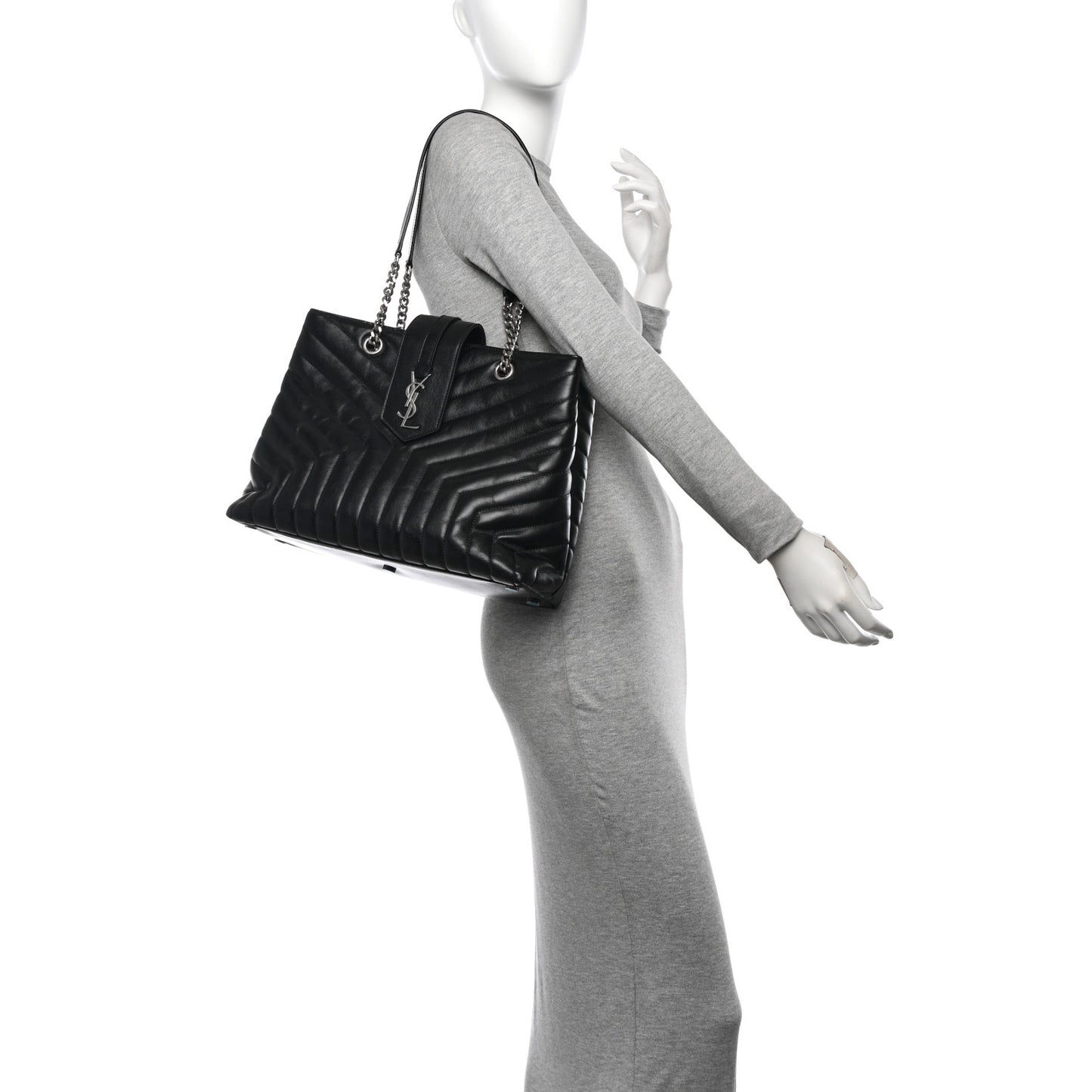 Calfskin Y Quilted Monogram Large Loulou Shopper Black