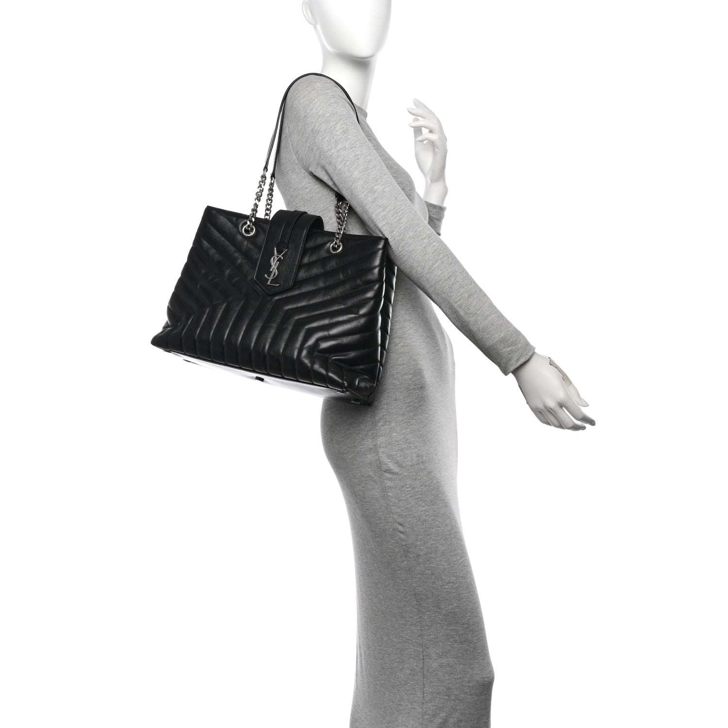 Saint Laurent Calfskin Y Quilted Monogram Large Loulou Shopper Black 2 of 13