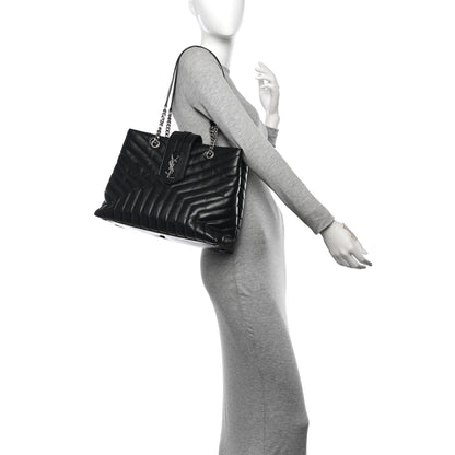 Saint Laurent Calfskin Y Quilted Monogram Large Loulou Shopper Black 2 of 13