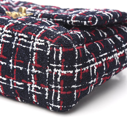 Chanel Tweed Quilted Large 19 Flap Navy Blue White Red 8 of 9