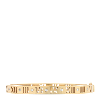 Tiffany 18K Yellow Gold Diamond Atlas Pierced Hinged Bangle Bracelet 1 of 3