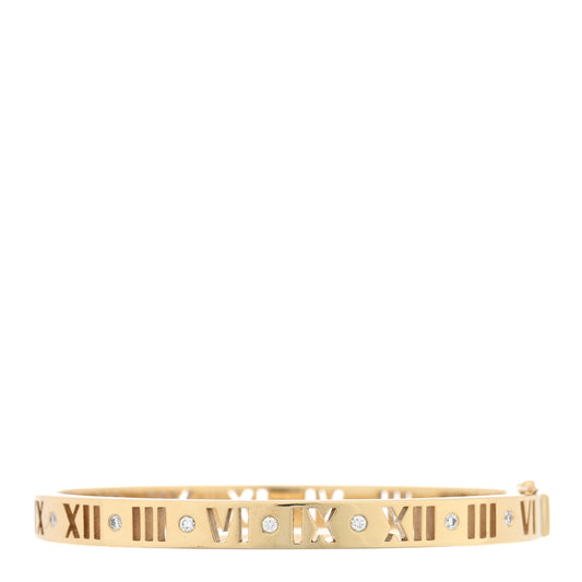 18K Yellow Gold Diamond Atlas Pierced Hinged Bangle Bracelet