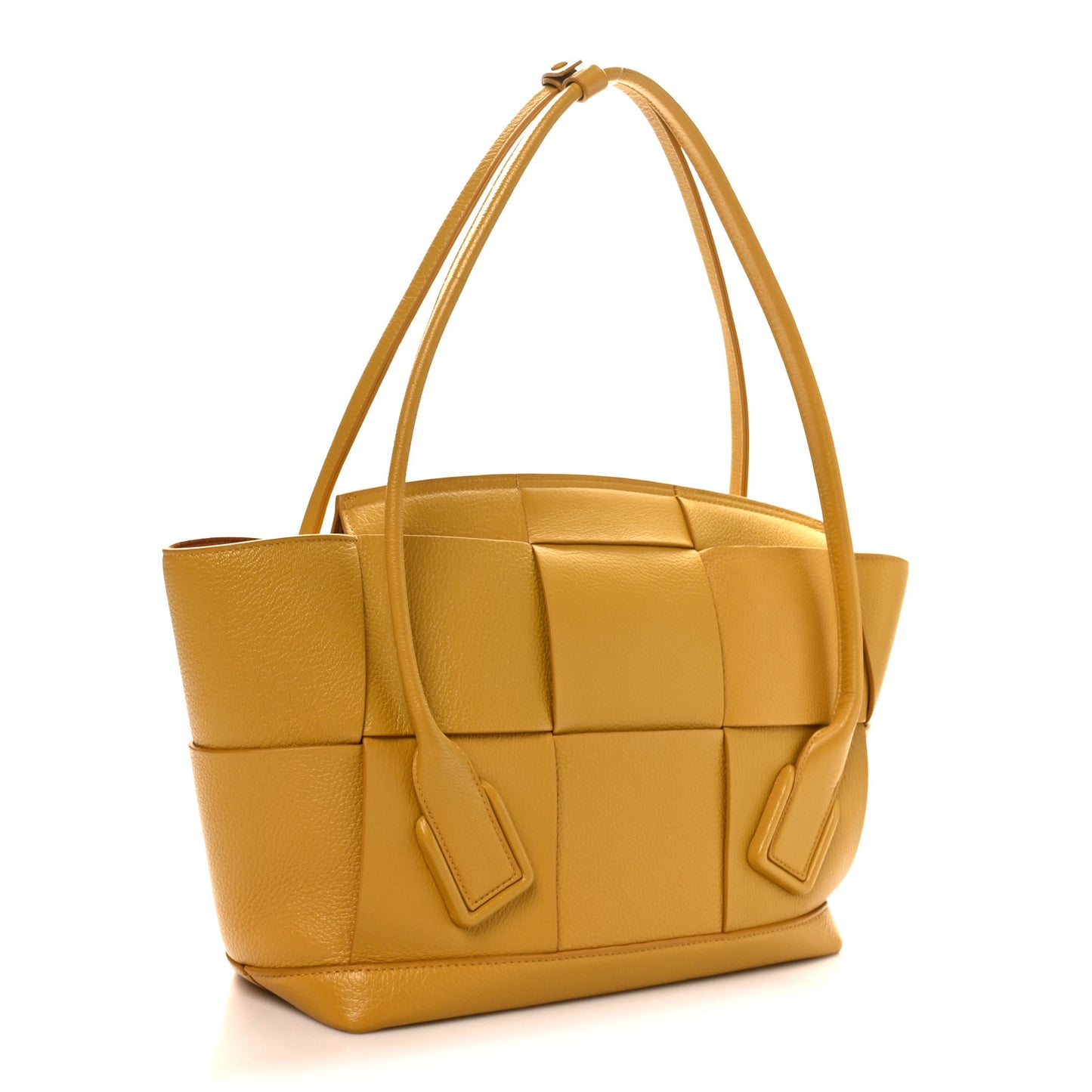 Grained Calfskin Maxi Intrecciato Medium Arco Mustard Yellow