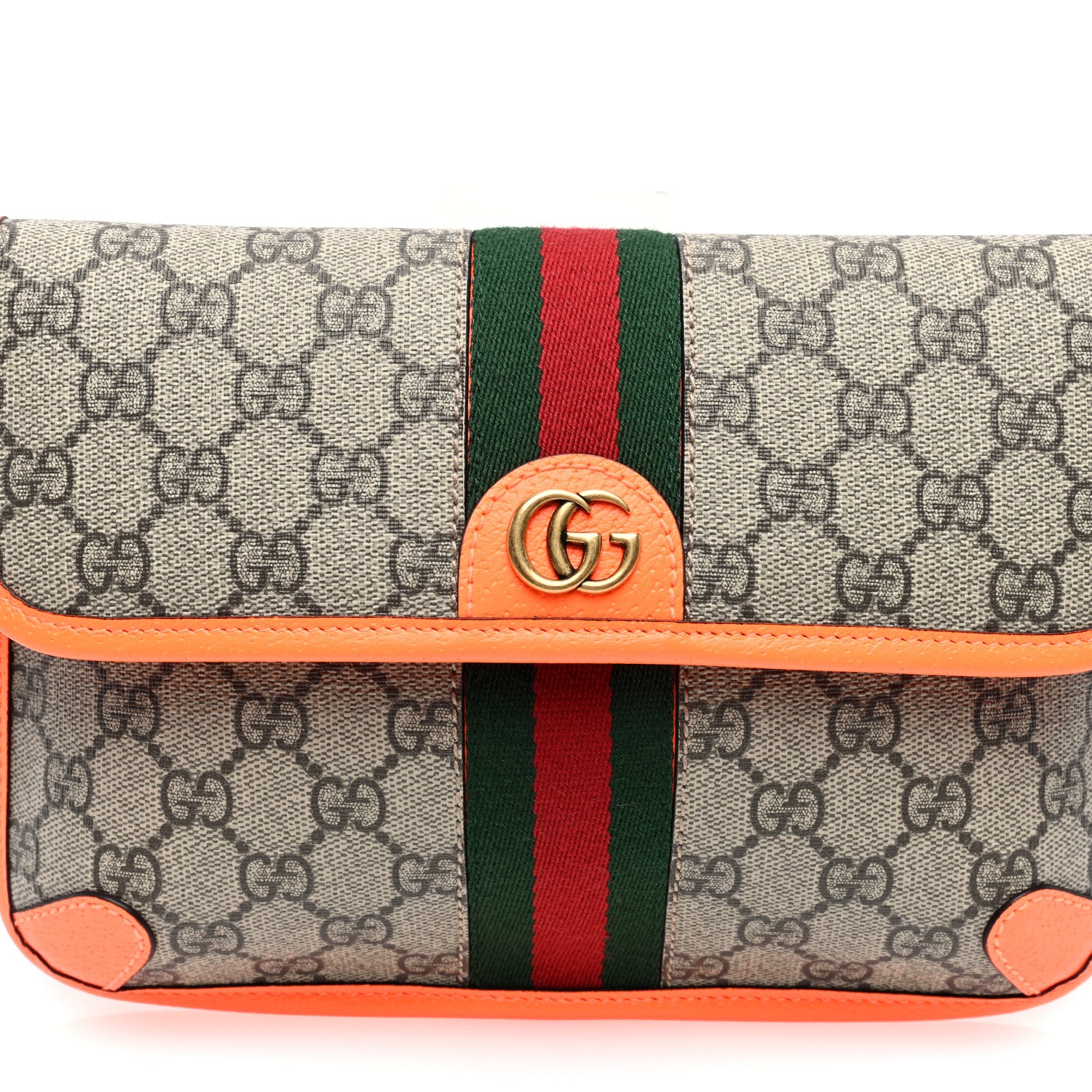 Gucci GG Supreme Monogram Web Small Ophidia Belt Bag Beige Ebony Orange 8 of 10