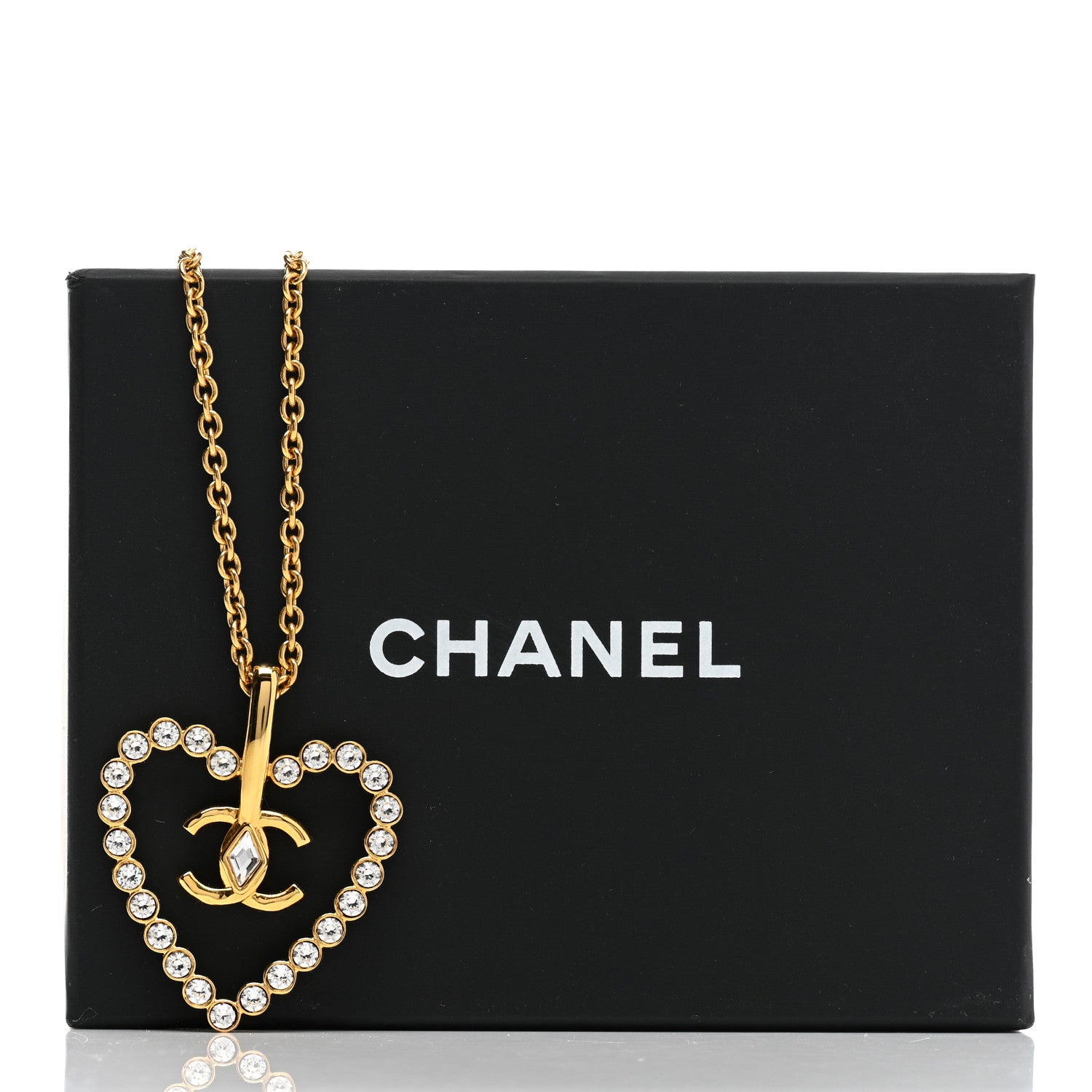 Chanel Crystal CC Heart Necklace Gold 6 of 6