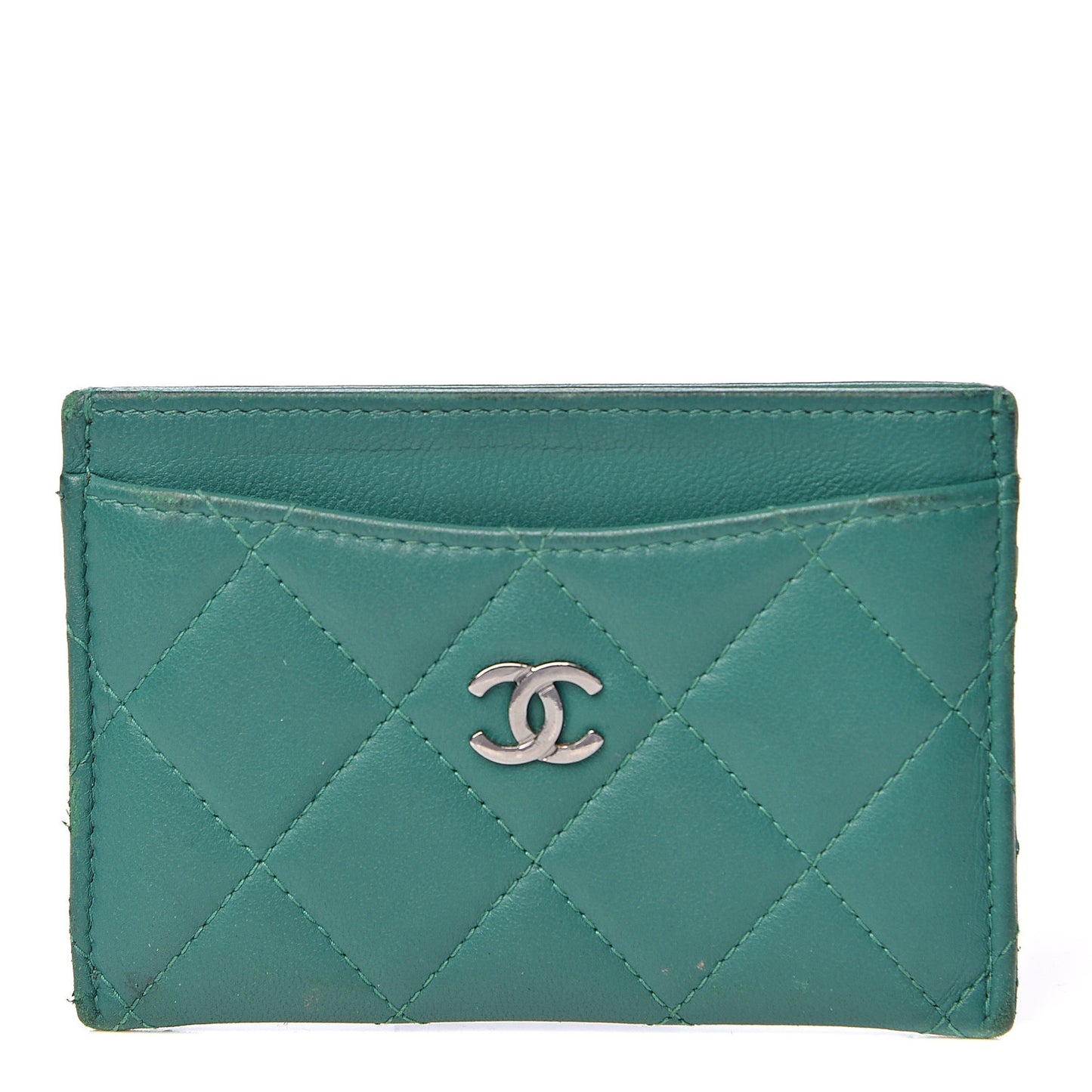 Lambskin Quilted Card Holder Green