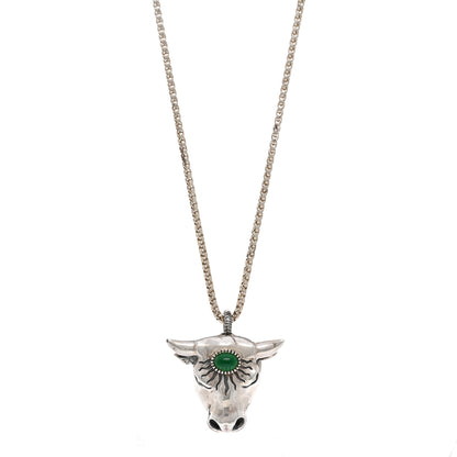 Gucci Sterling Silver Glass Anger Forest Bull Head Necklace Green 1 of 4