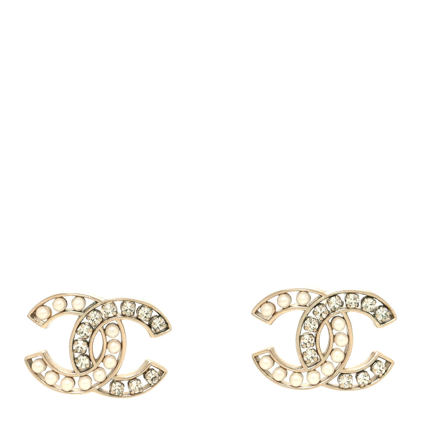 Crystal Pearl CC Earrings Gold