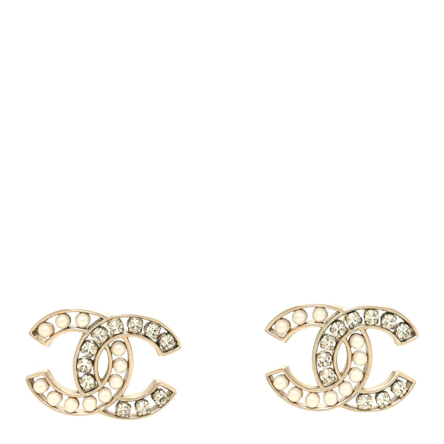 Chanel Crystal Pearl CC Earrings Gold 1 of 4