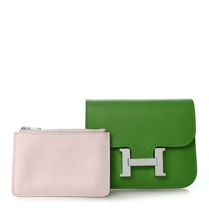 Hermes Evercolor Bi-Color Constance Slim Wallet Vert Yucca Mauve Pale 3 of 11