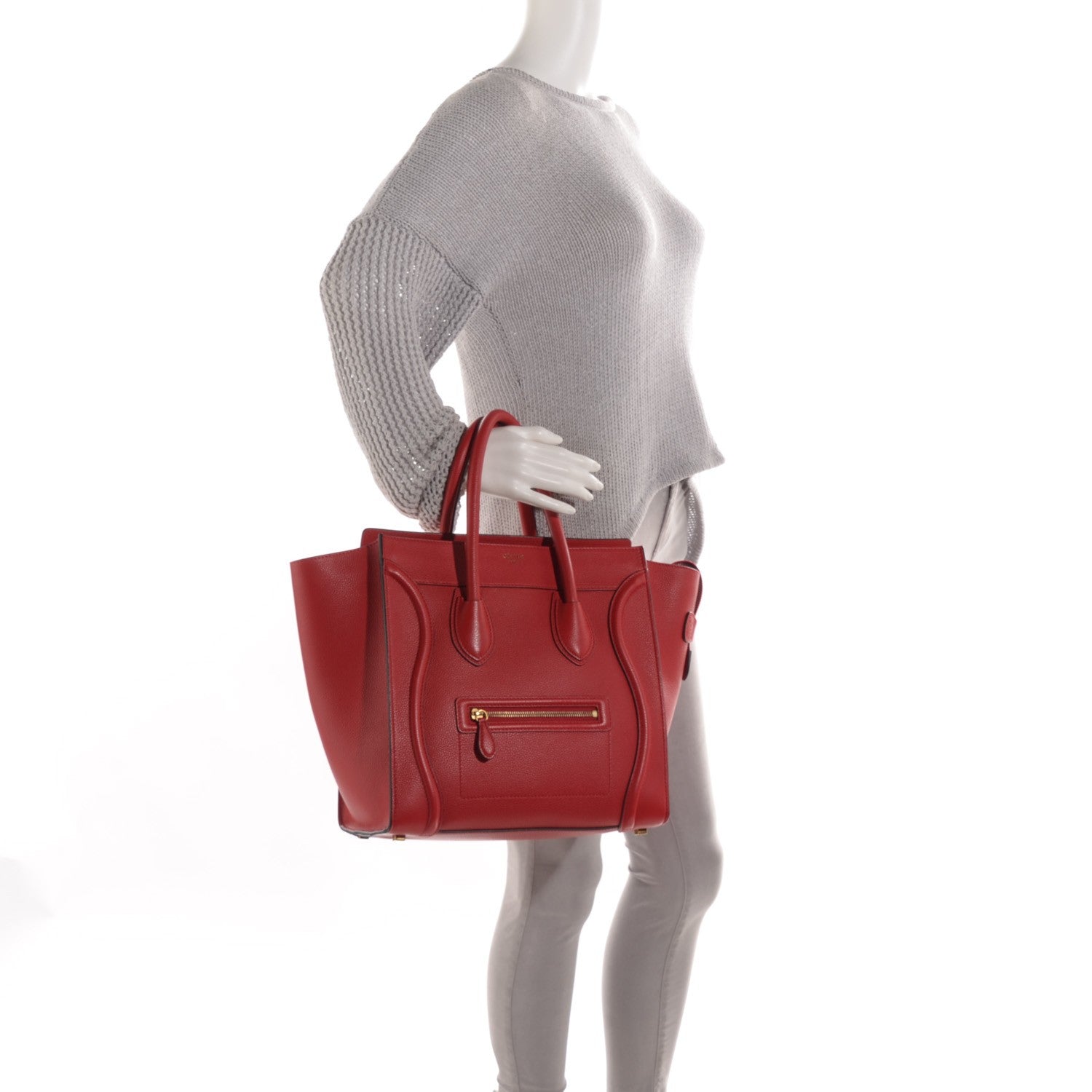 Celine Drummed Calfskin Mini Luggage Coquelicot 2 of 9