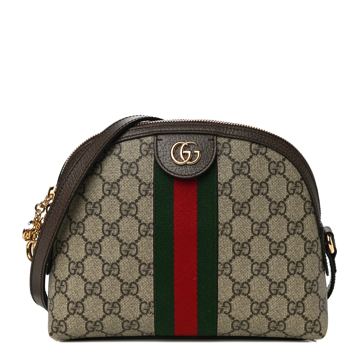 Gucci GG Supreme Monogram Textured Dollar Calfskin Web Small Ophidia Dome Shoulder Bag Beige Ebony New Acero 1 of 11