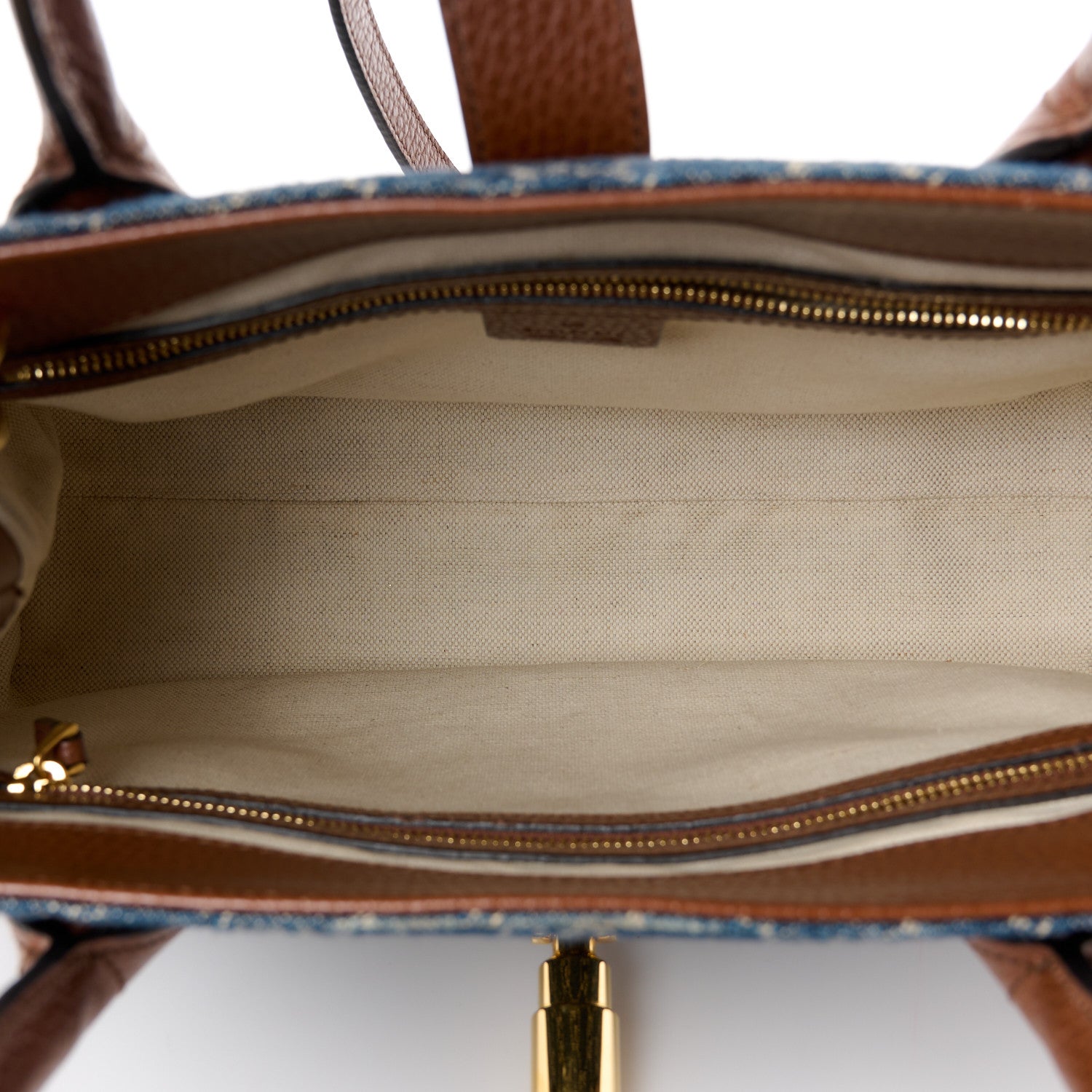Gucci New Denim GG Monogram Dollar Calfskin Medium Jackie 1961 Tote Blue Tea Cuir Epilog 5 of 10