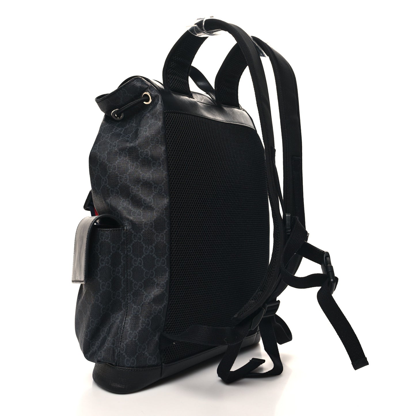 Soft GG Supreme Monogram Calfskin Web Double Buckle Backpack Black