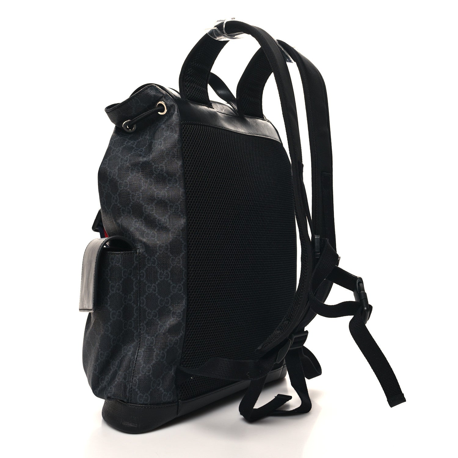 Gucci Soft GG Supreme Monogram Calfskin Web Double Buckle Backpack Black 3 of 10