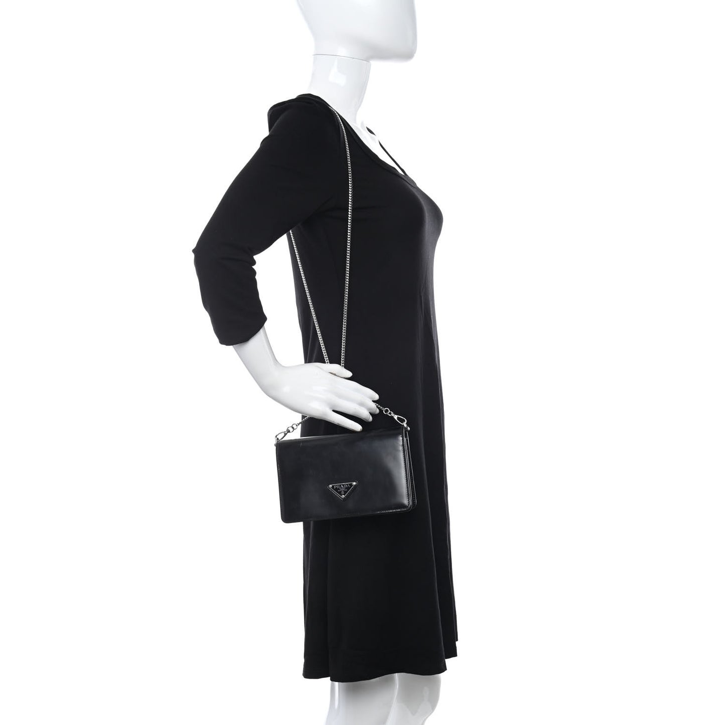 Spazzolato Flap Slide Chain Shoulder Bag Black