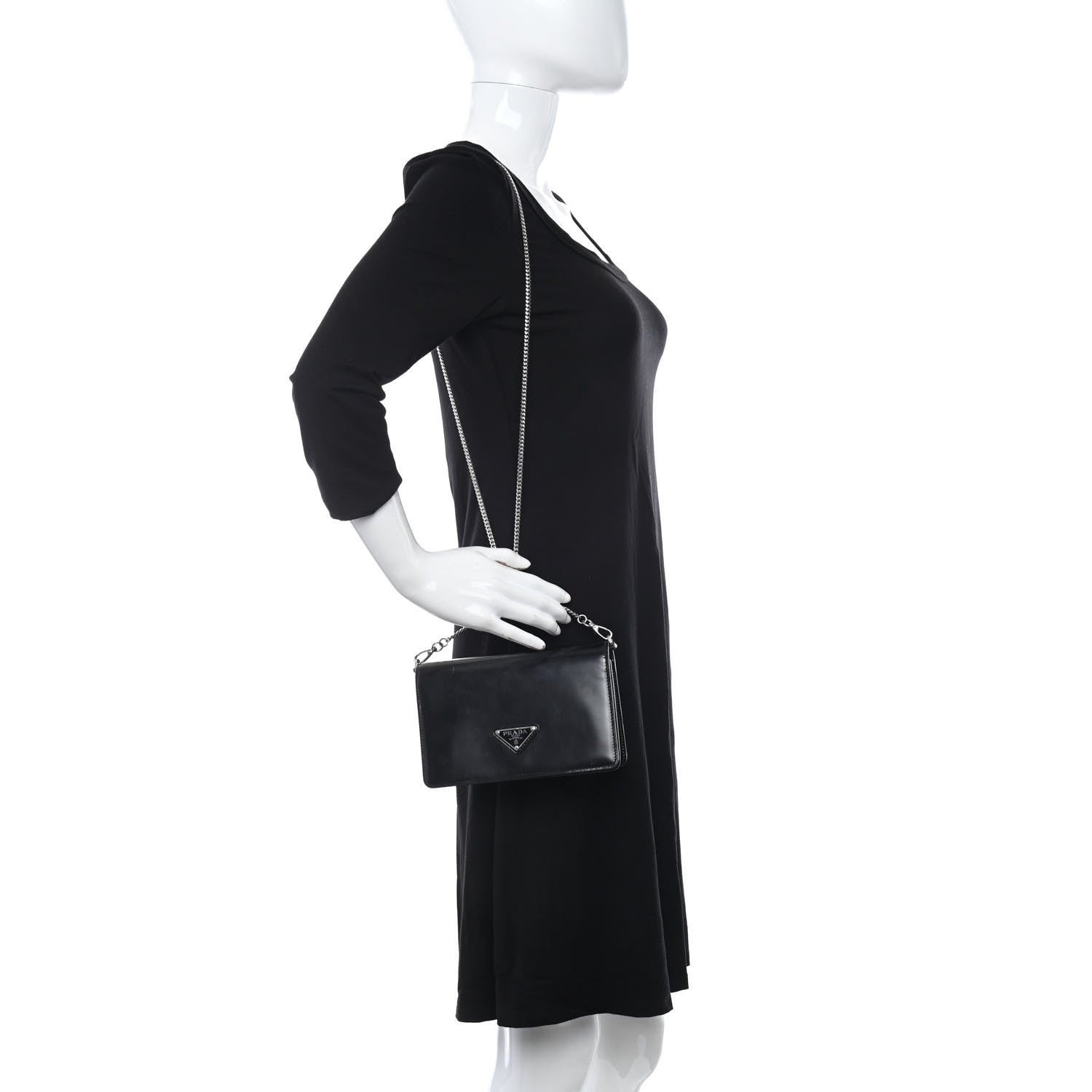 Prada Spazzolato Flap Slide Chain Shoulder Bag Black 2 of 9