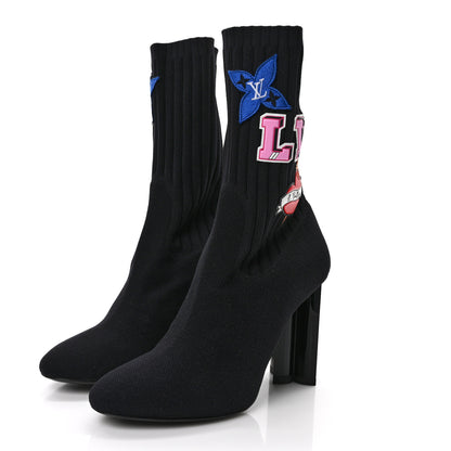 Louis Vuitton Stretch Fabric LV Black Heart Sock Ankle Boots 38 Black 3 of 6