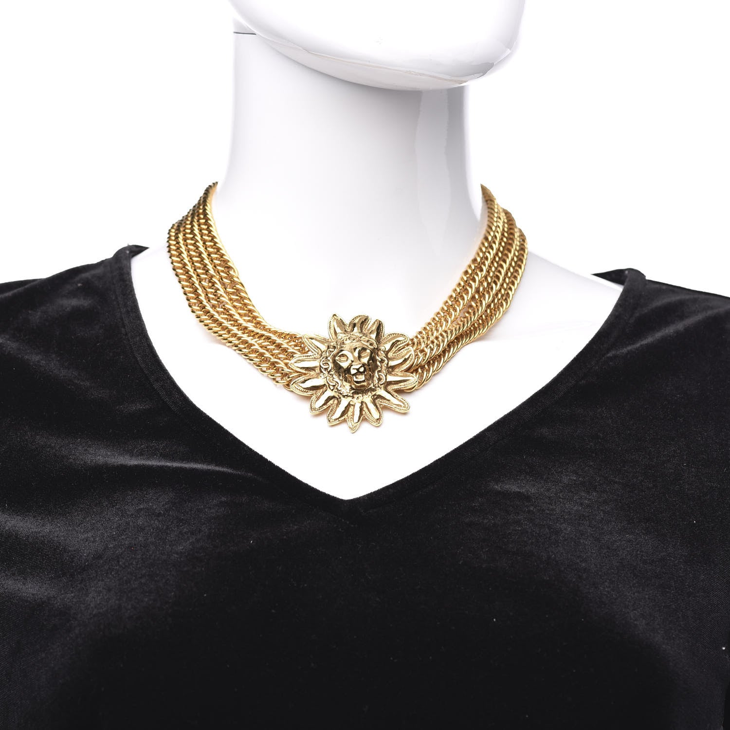 Chanel Multi Strand Chain Leo Lion Sun Medallion Necklace Gold 2 of 4