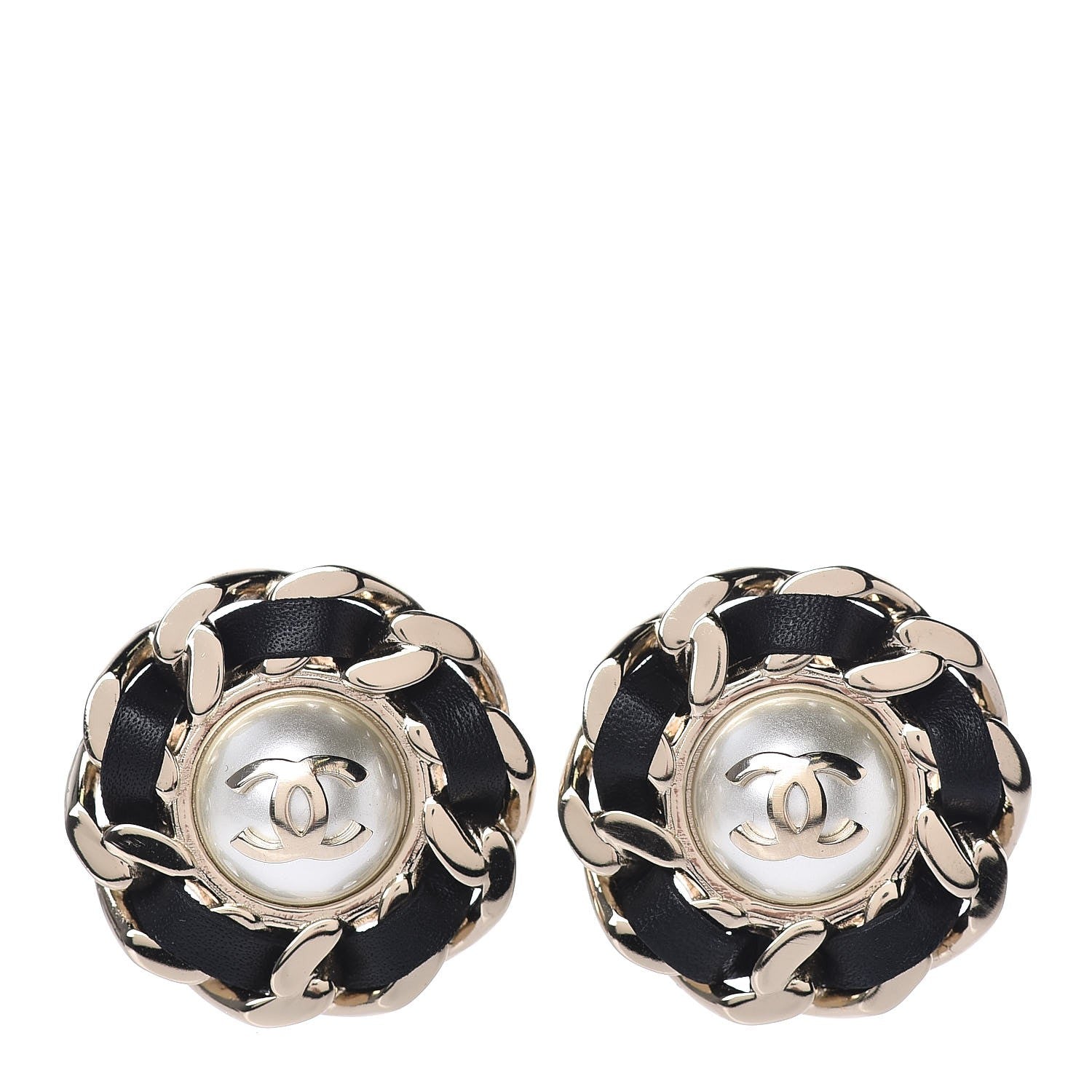Chanel Pearl Lambskin Chain Around CC Earrings Gold 1 of 5