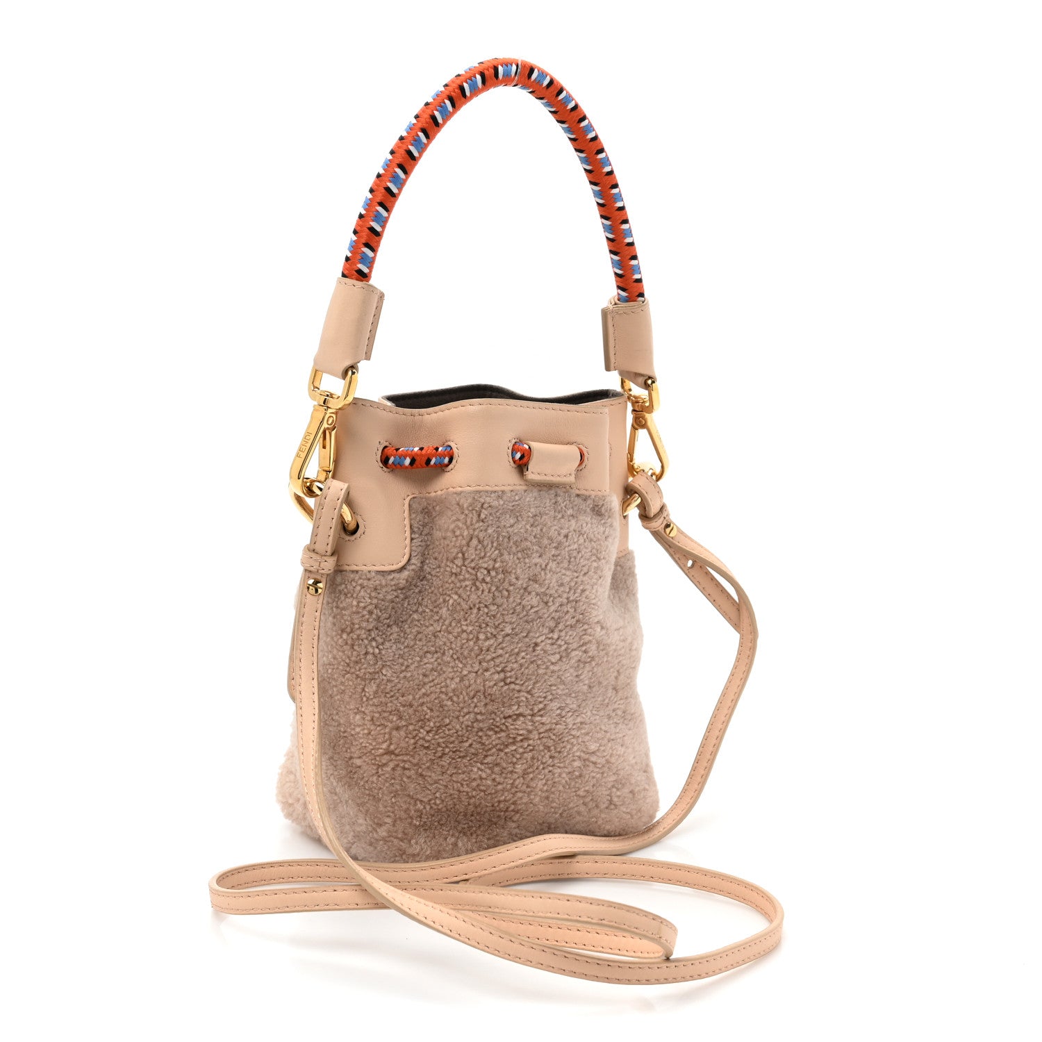 Fendi Sheepskin F is Fendi Logo Embroidered Mini Mon Tresor Bucket Bag Soap 3 of 9