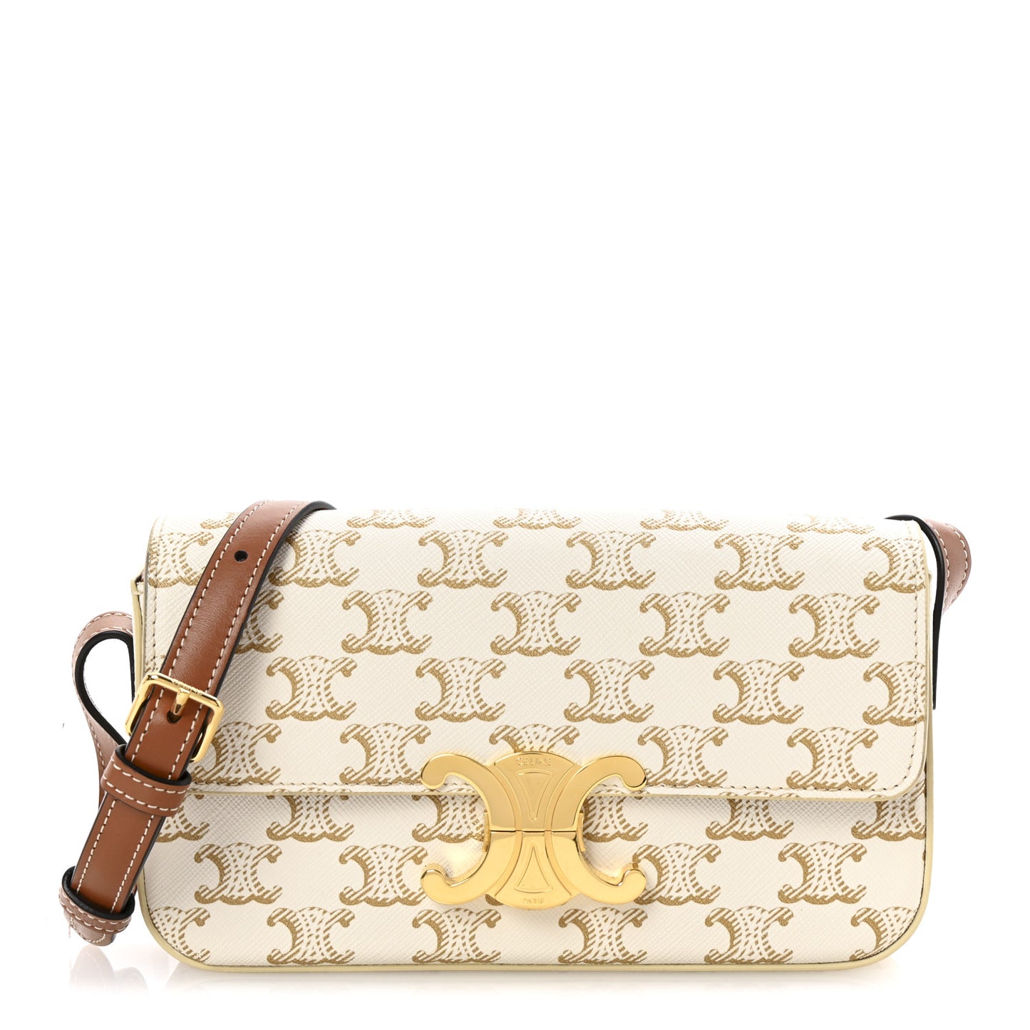 Canvas Calfskin Triomphe Shoulder Bag White