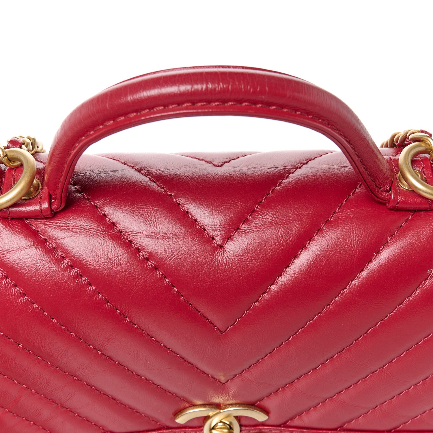 Chanel Calfskin Chevron Quilted Top Handle Flap Red 12 of 12