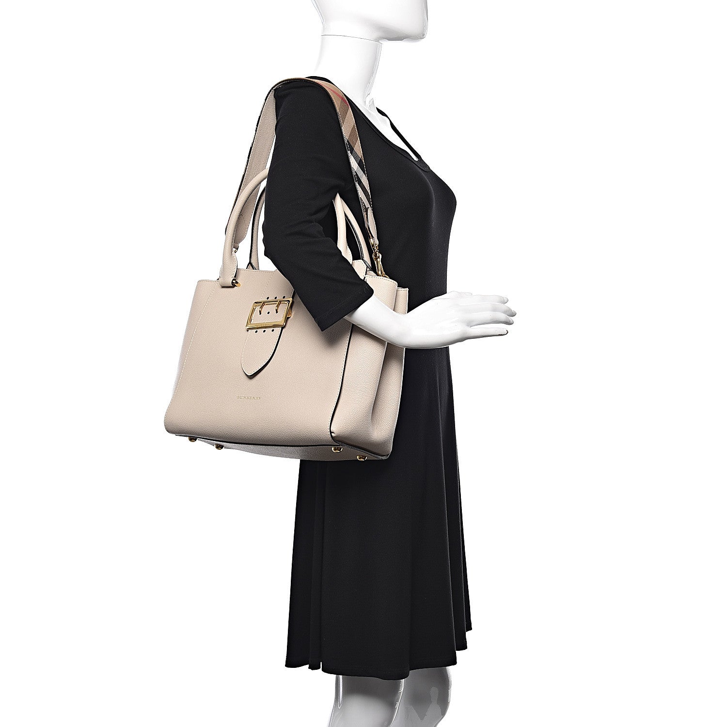 Burberry Soft Grain Calfskin Medium Buckle Tote Limestone 2 of 10