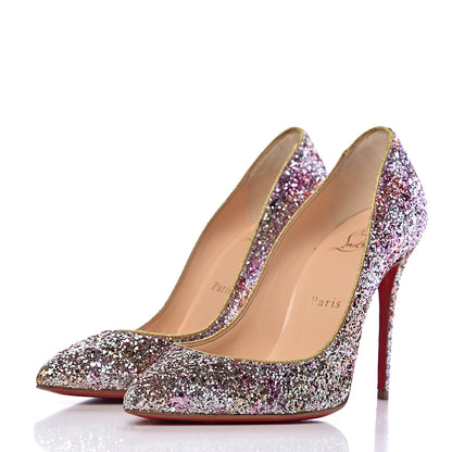 Christian Louboutin Glitter Aqua Ruban Met Pigalle Follies 100 Pumps 36.5 Rosette Gold 3 of 14