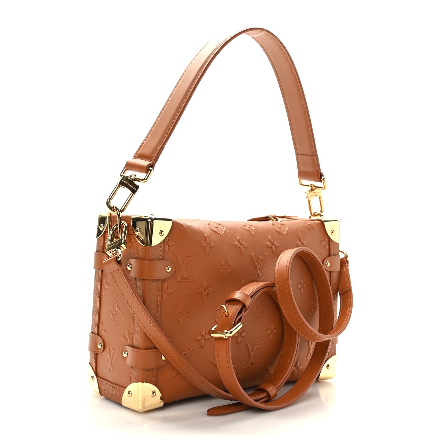 Calfskin Debossed Monogram Side Trunk Tan