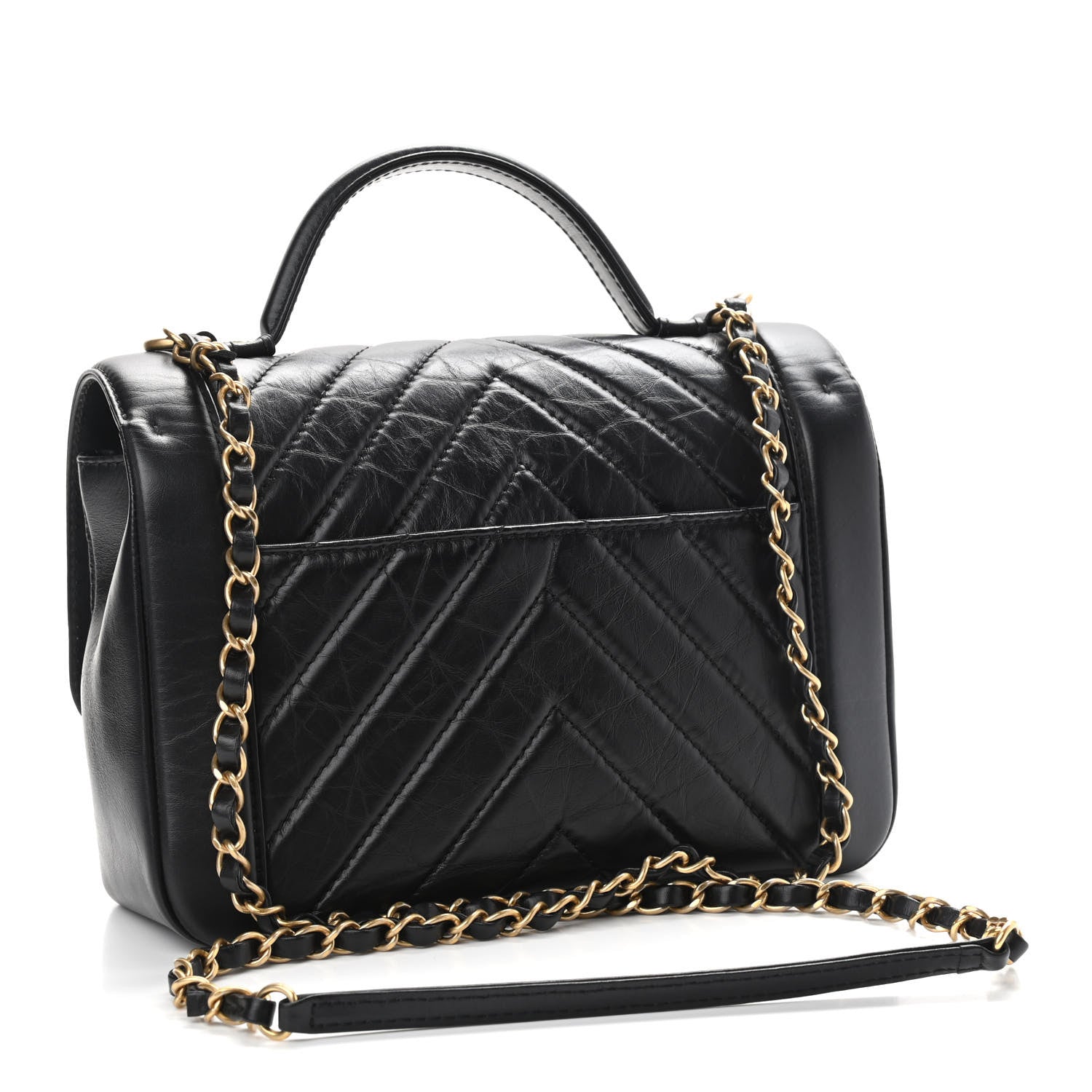 Chanel Calfskin Chevron Quilted Top Handle Flap Black 3 of 12