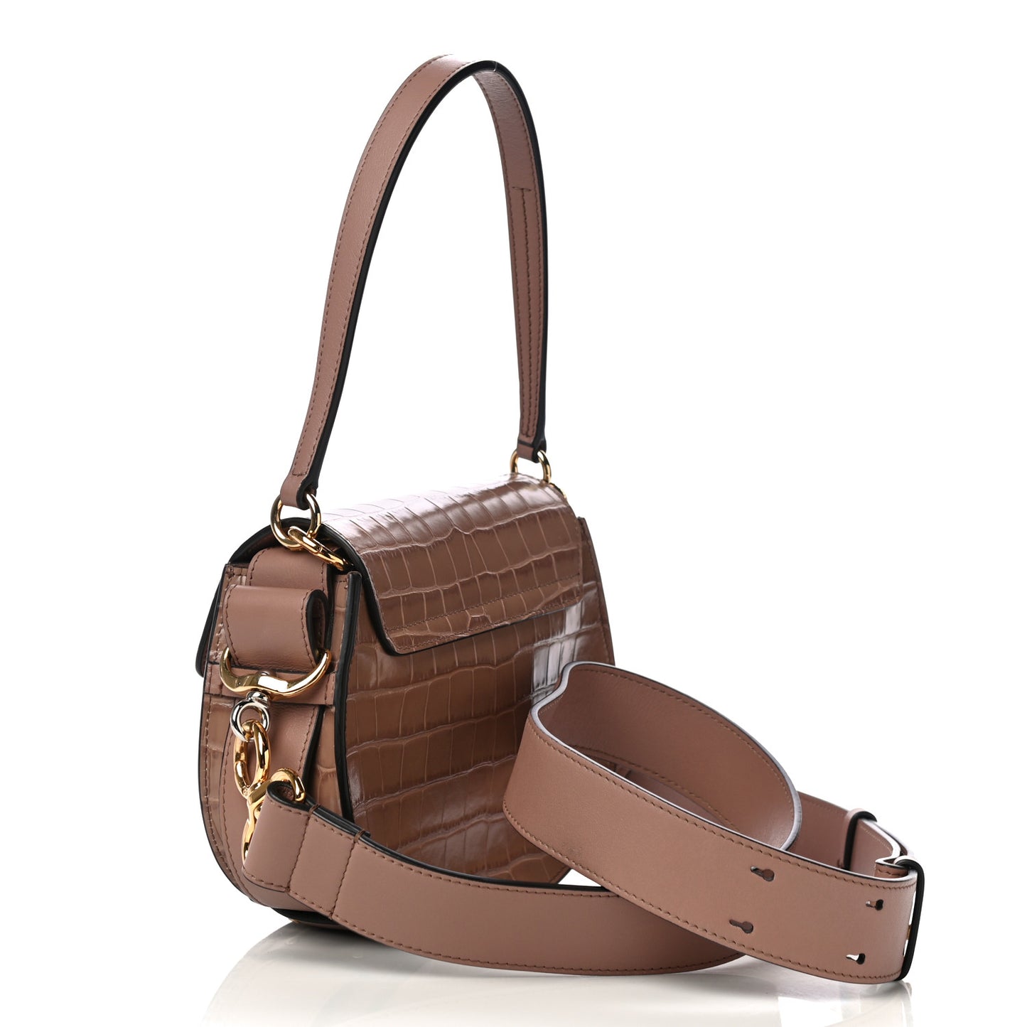 Calfskin Crocodile Embossed Small Tess Bag Woodrose