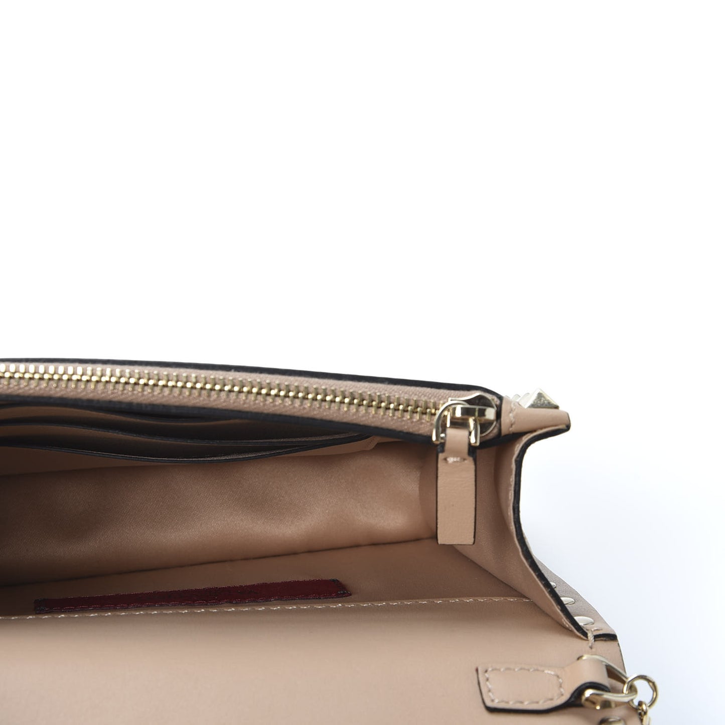 Vitello Mini Rockstud Flap Wallet on Chain Camel Rose