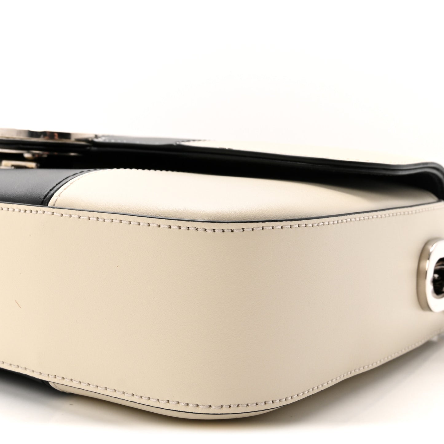 Senna Calfskin Lines Petite GG Top Handle Shoulder Bag Black Mystic White
