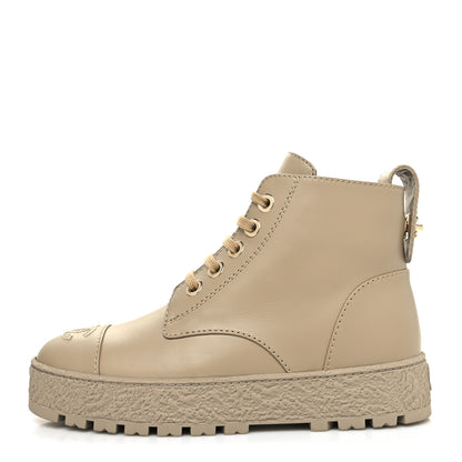 Chanel Calfskin CC Turnlock Lace Up Boots 36 Beige 1 of 9