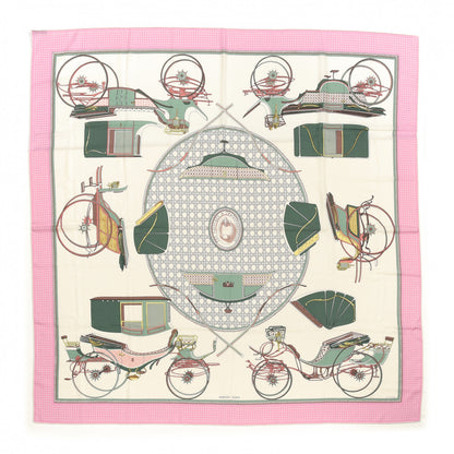 Hermes Cashmere Silk Les Voitures A Transformation Shawl 140 Blanc Vert Amande Rose Dragee 1 of 4
