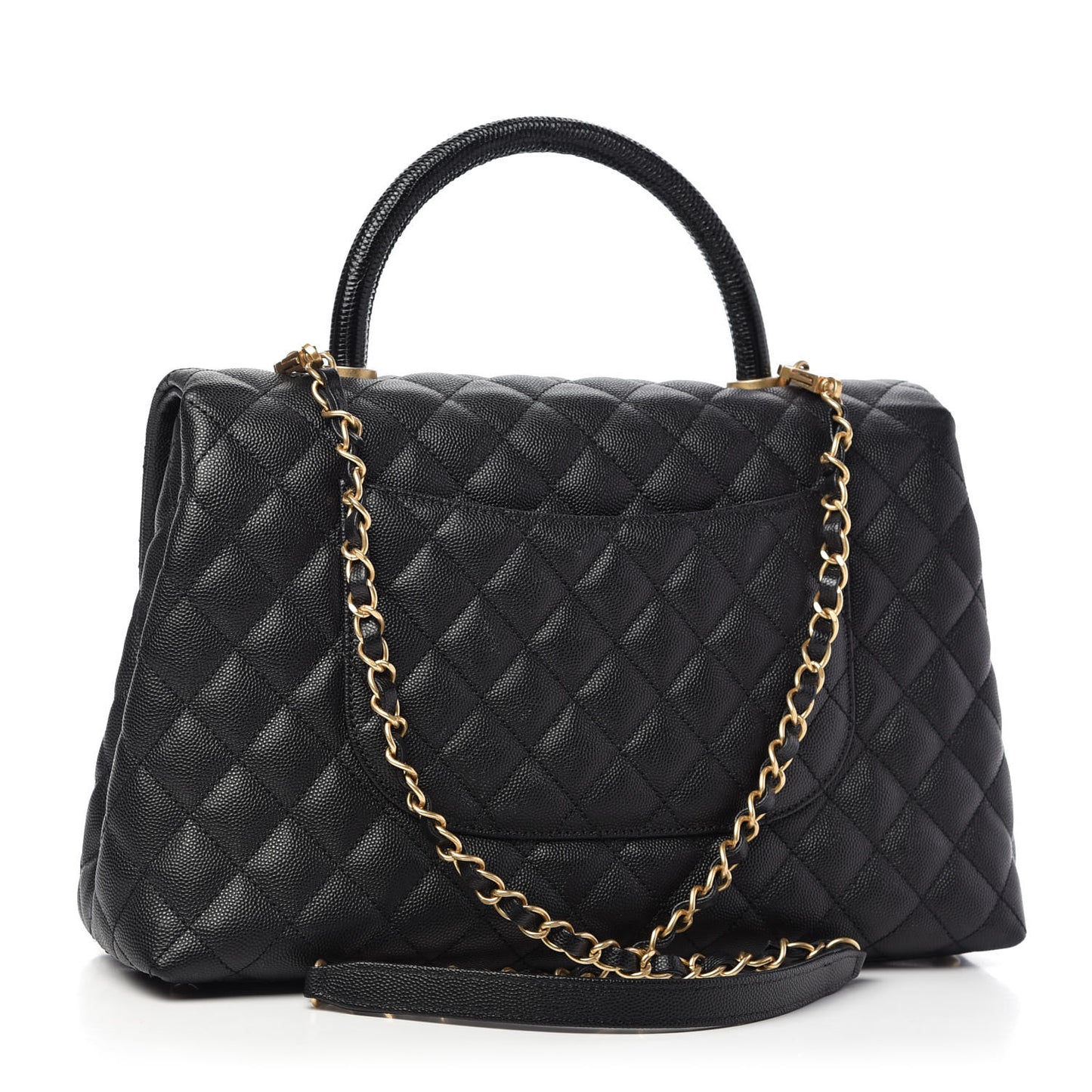 Caviar Lizard Quilted Medium Coco Handle Flap Black