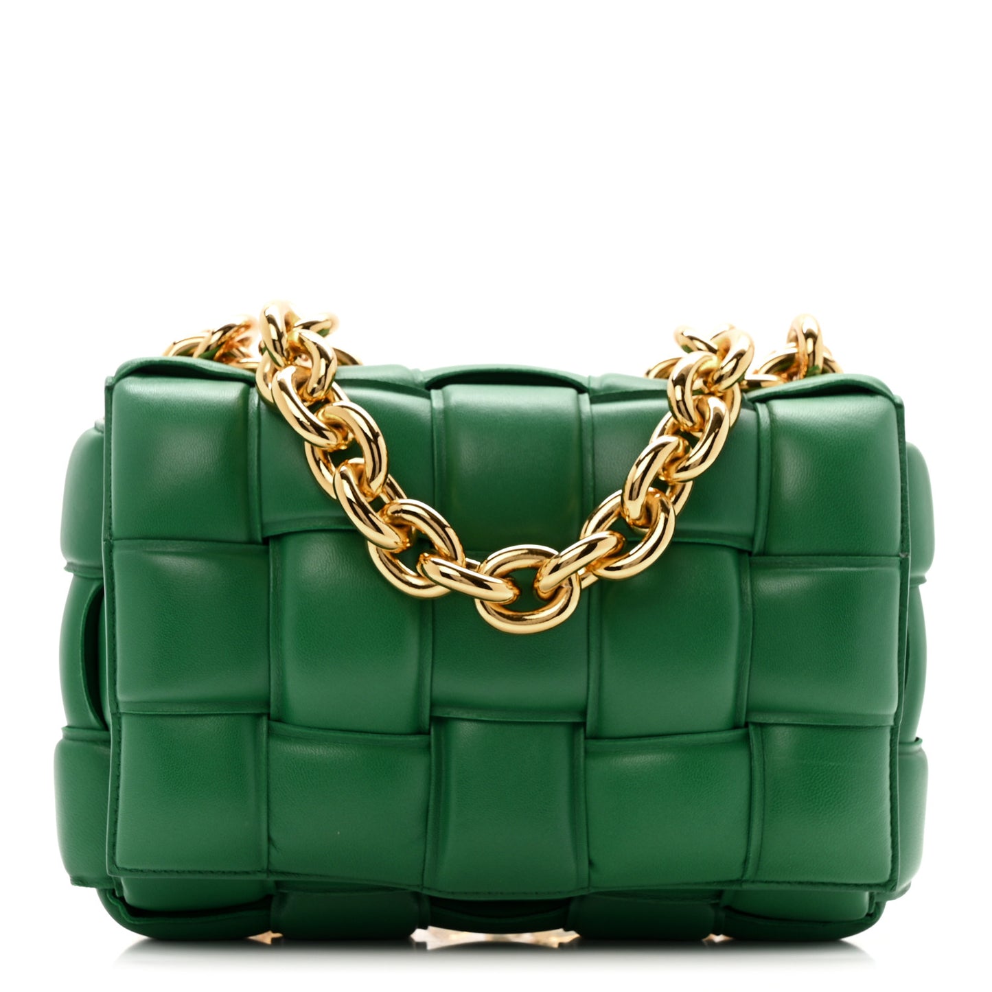 Lambskin Maxi Intreccio Padded Chain Cassette Crossbody Bag Racing Green