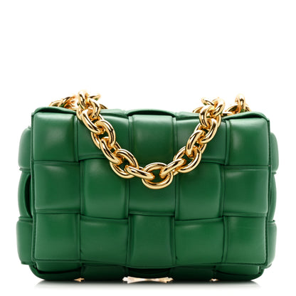 Bottega Veneta Lambskin Maxi Intreccio Padded Chain Cassette Crossbody Bag Racing Green 1 of 12